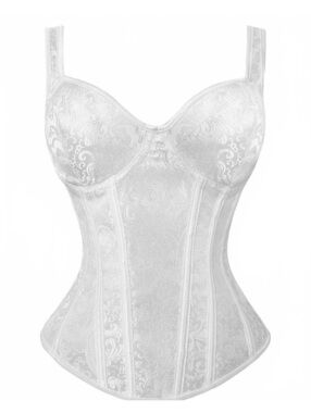 Kimring Women's Gothic Jacquard Shoulder Straps Overbust Corset Bustiers White,